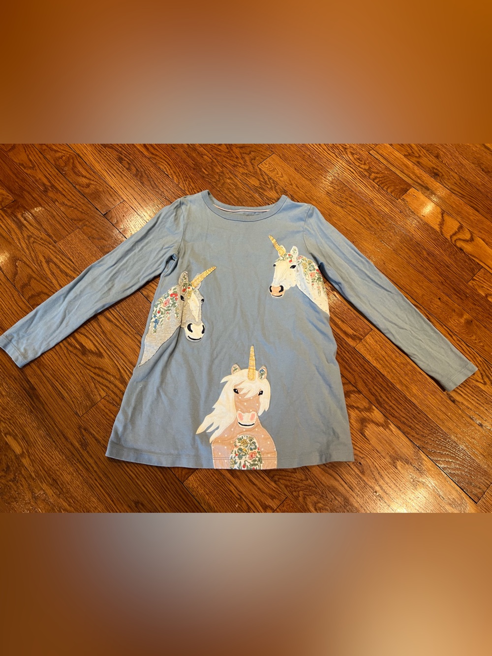 Boden Light Blue Long-Sleeve Unicorn Tee